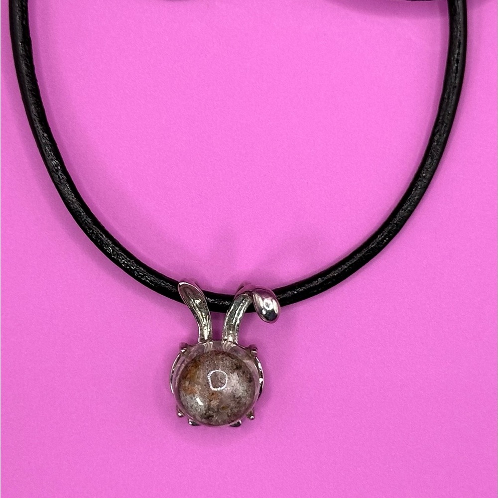 Garden Quartz Rabbit Pendant on a black leather cord